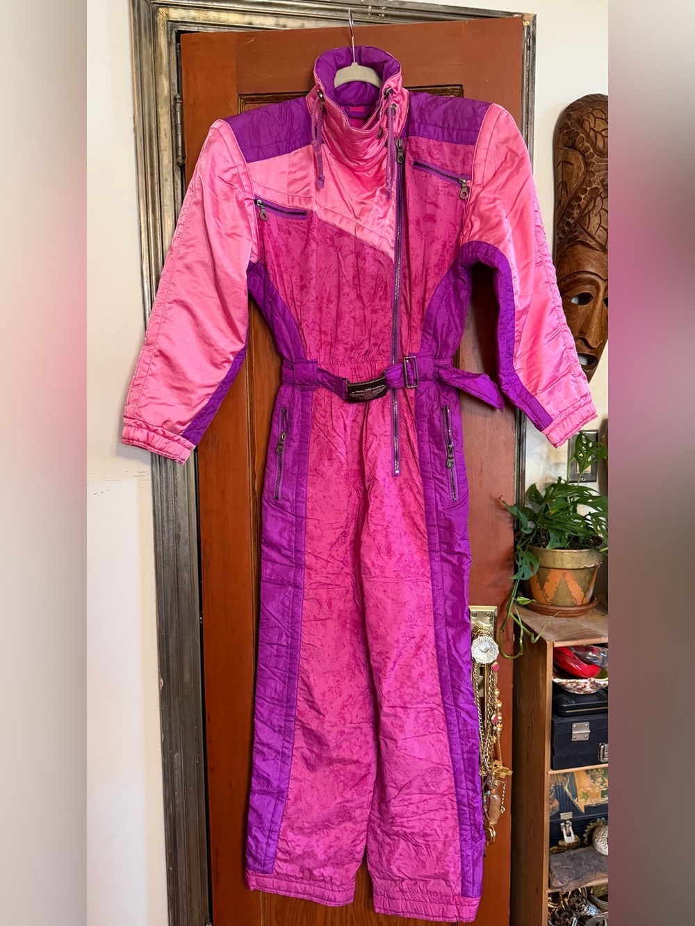 Vintage Kaelin Barbie 80's One Piece Pink Purple Colorblocked Ski/ SnowSuit Sz 8